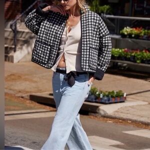 Free People Chloe Jacket in Raven Black White Gingham Coat Size Large